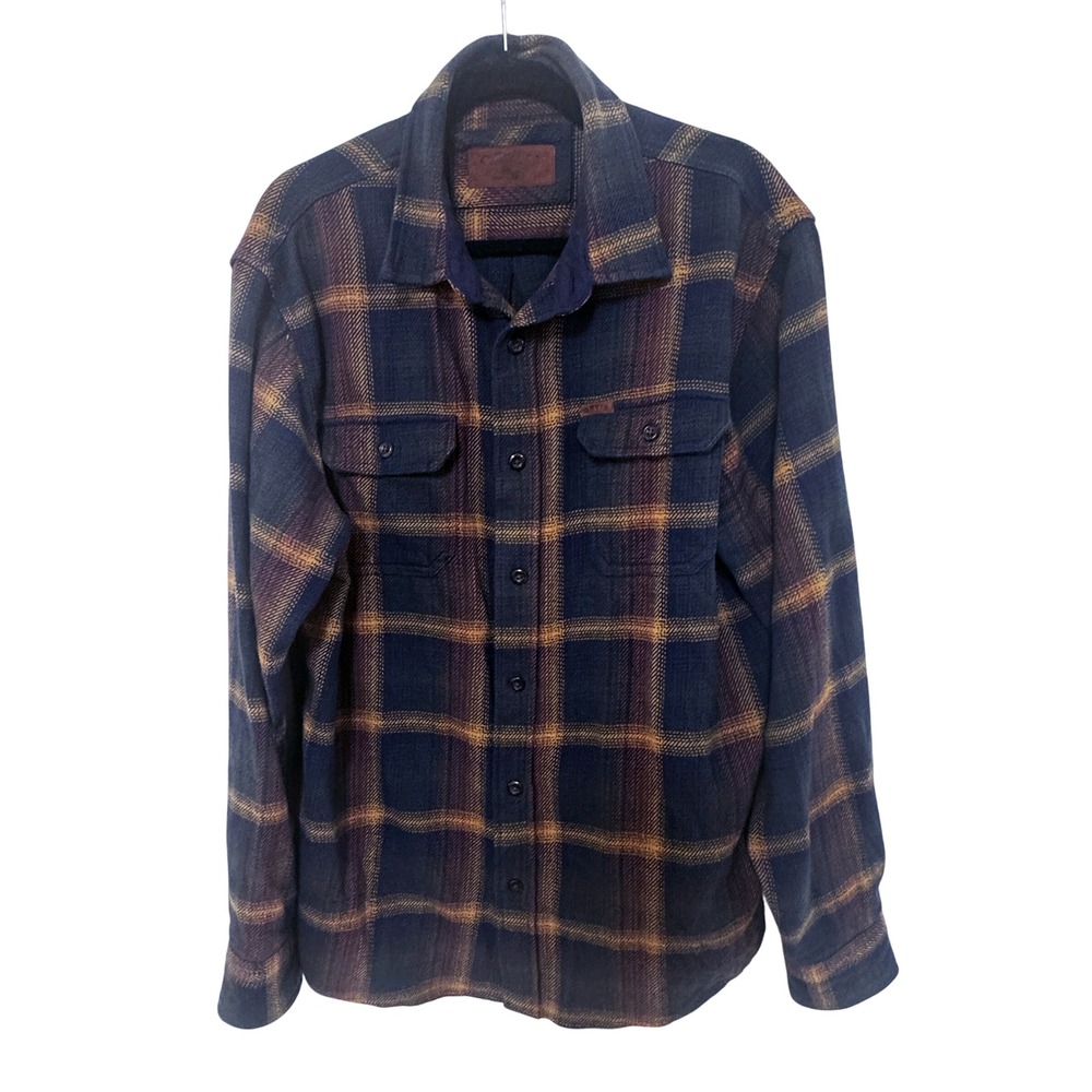 Orvis Mens Flannel Shirt Blue Brown Plaid Long Sleeve Classic Collection Sz L